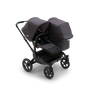 Bugaboo Donkey 5 Duo seat and bassinet stroller with black chassis, mineral washed black fabrics and mineral washed black sun canopy. - Thumbnail Slide 1 of 12