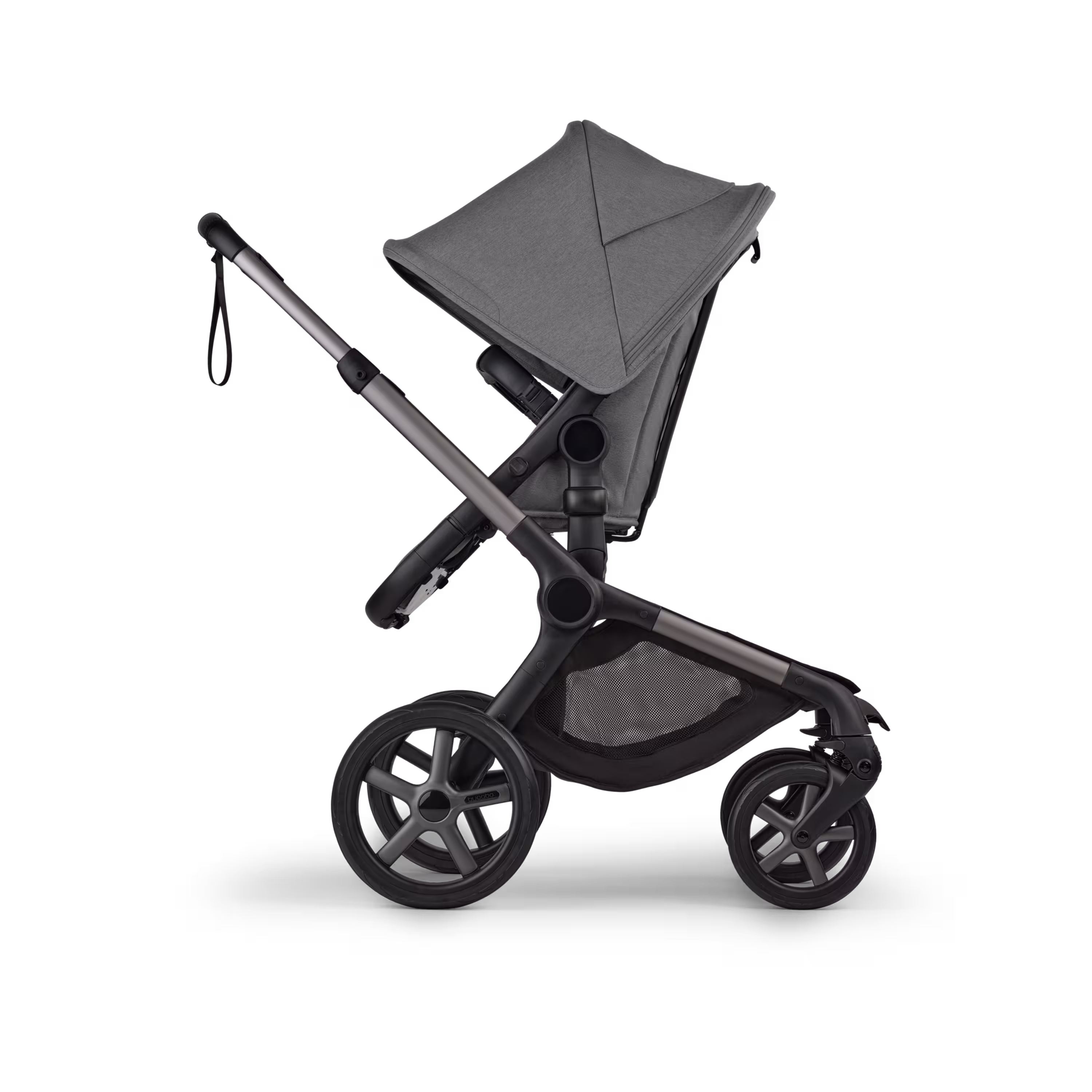 Bugaboo Fox 5 Renew seat pushchair, with graphite chassis, Moon Grey fabrics, and Moon Grey sun canopy. - Main Modal Image Slide 3 of 12