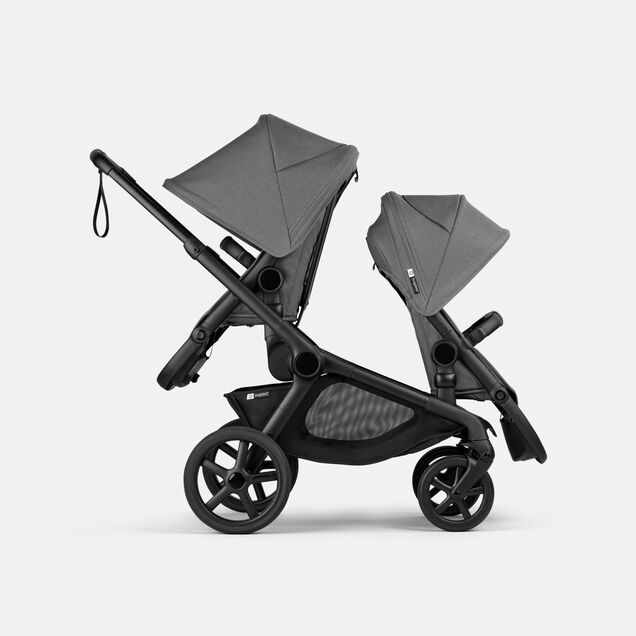 Bugaboo Kangaroo tandem stroller black base, moon grey fabrics, moon grey sun canopy - Main Image Slide 4 of 20