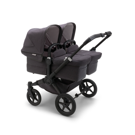 Bugaboo Donkey 5 Twin bassinet and seat stroller black base, mineral washed black fabrics, mineral washed black sun canopy