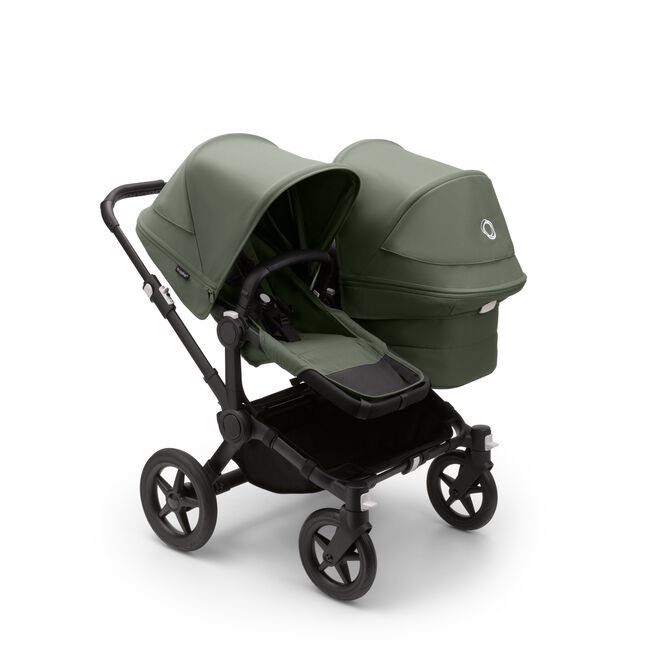 Bugaboo Donkey 5 Duo bassinet and seat stroller black base, forest green fabrics, forest green sun canopy - Main Image Slide 1 van 12