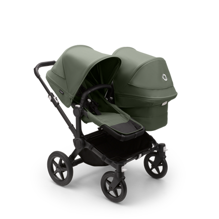 Bugaboo Donkey 5 Duo bassinet and seat stroller black base, forest green fabrics, forest green sun canopy - view 1