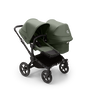 Bugaboo Donkey 5 Duo bassinet and seat stroller black base, forest green fabrics, forest green sun canopy - Thumbnail Slide 1 van 12