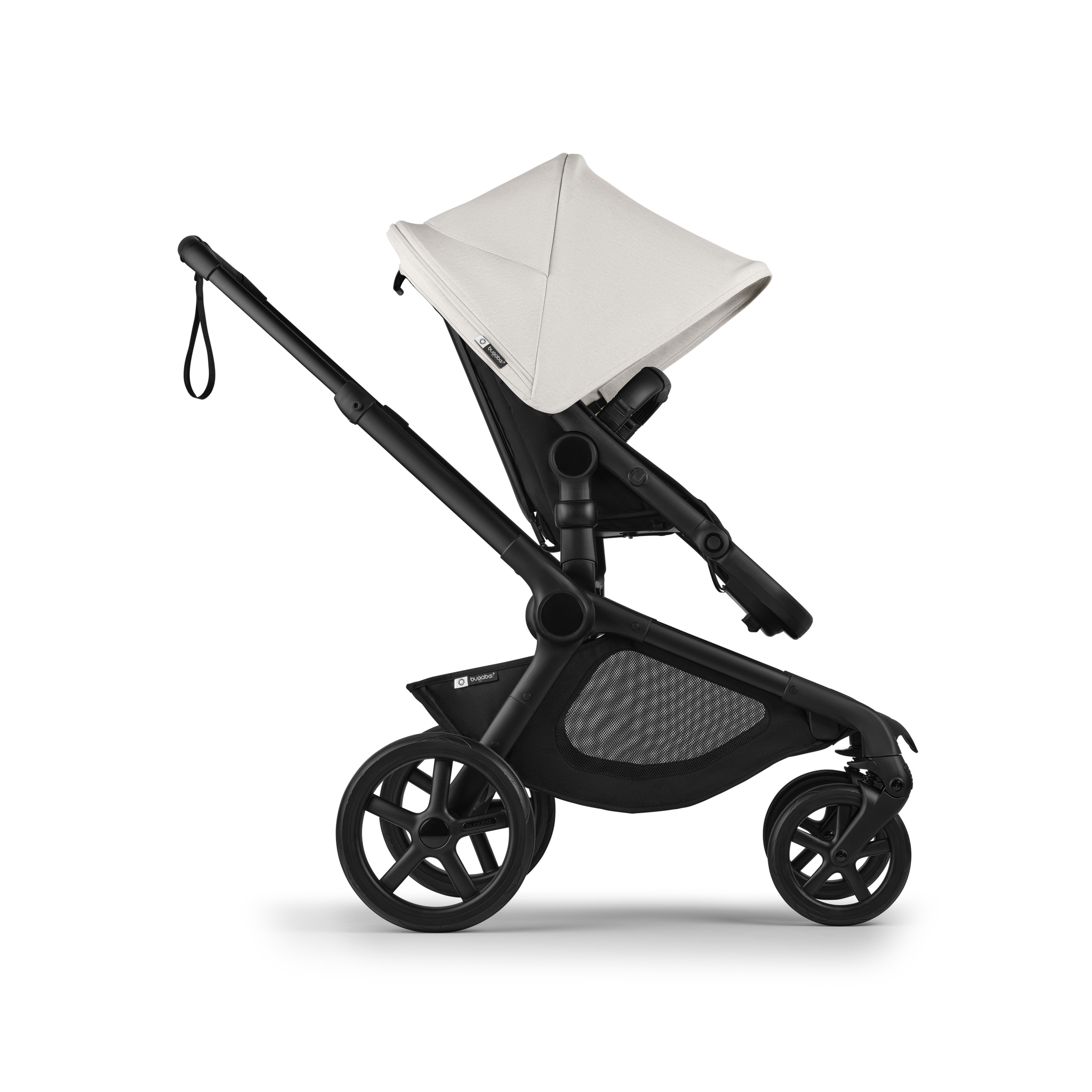 Bugaboo Kangaroo seat-only stroller black base, midnight black fabrics, misty white sun canopy - Thumbnail Slide 2 of 11
