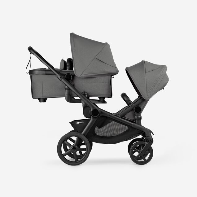Bugaboo Kangaroo tandem pram black base, moon grey fabrics, moon grey sun canopy - Main Image Slide 2 of 18