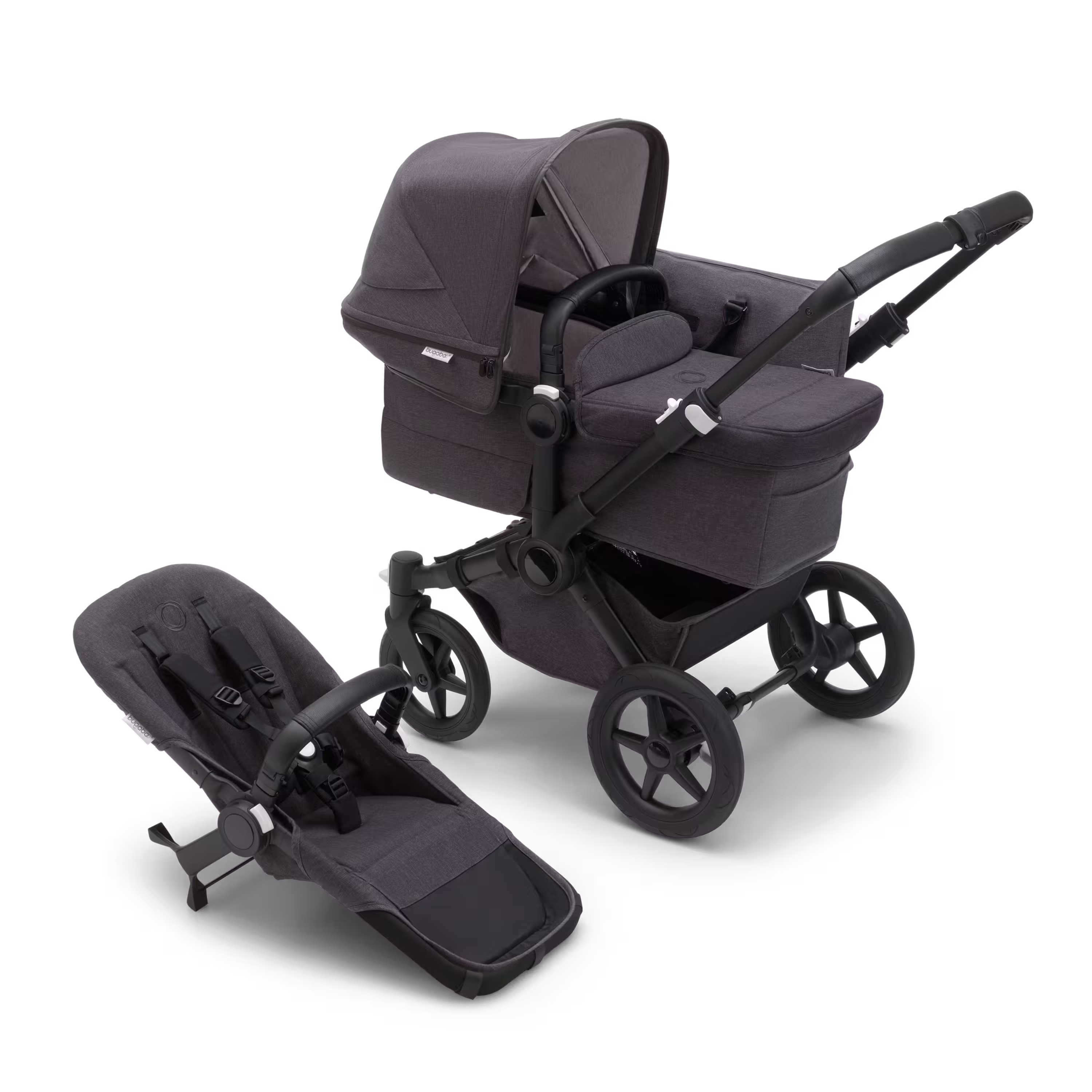 Bugaboo Donkey 5 Mono 2-in-1 stroller black base, mineral washed black fabrics, mineral washed black sun canopy - Main Modal Image Slide 1 of 11