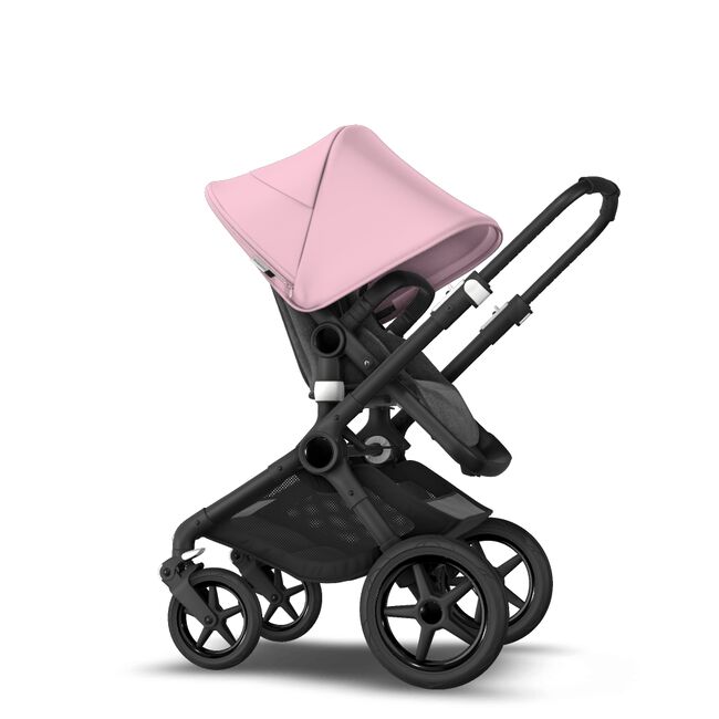 Bugaboo Fox 2 Seat and Bassinet Stroller soft pink sun canopy grey melange style set, black chassis - Main Image Slide 1 of 6