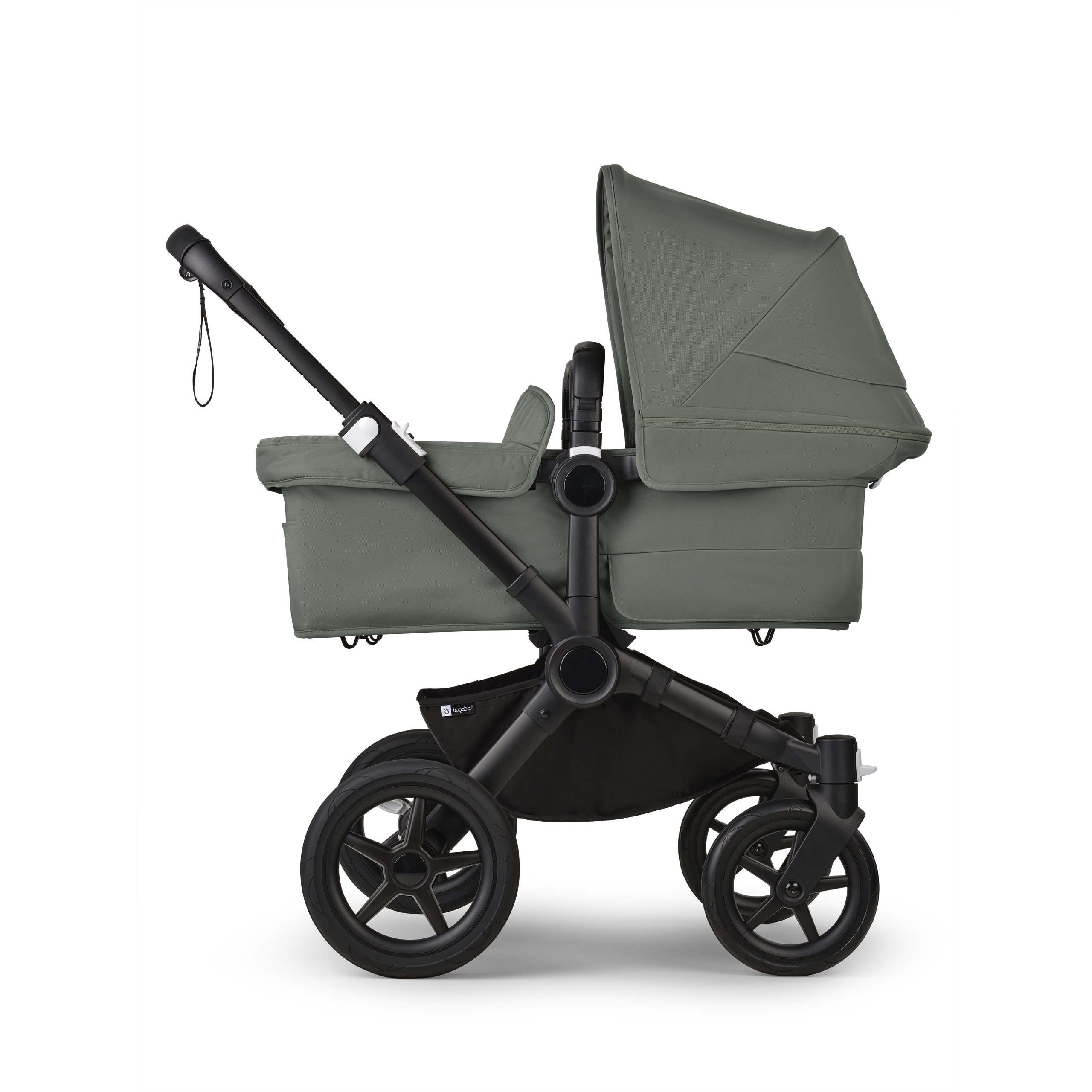 Bugaboo Donkey 5 twin stroller black base, forest green fabrics, forest green sun canopy - Thumbnail Slide 2 of 12