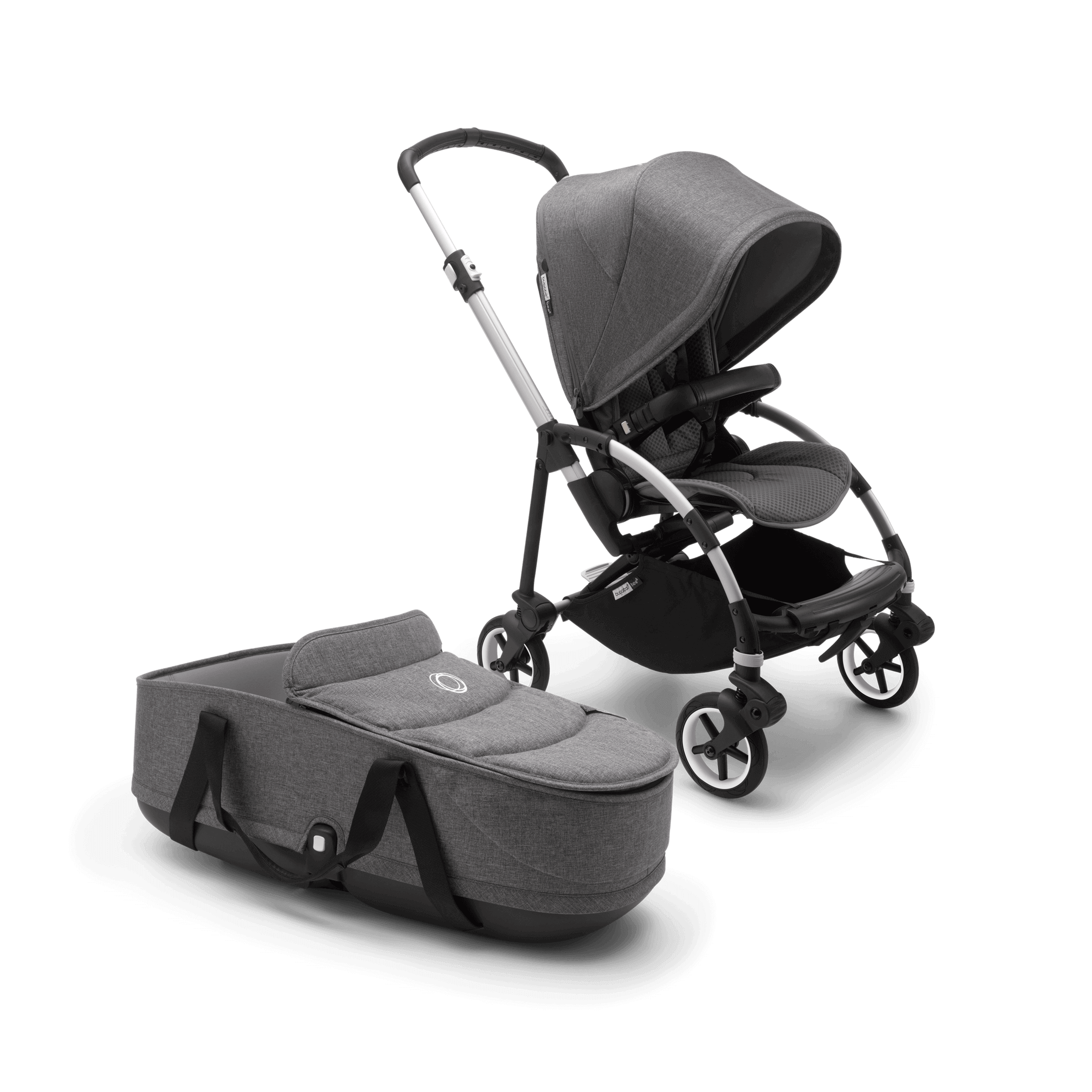 Bugaboo Bee 6 seat and bassinet stroller Grey Melange sun canopy