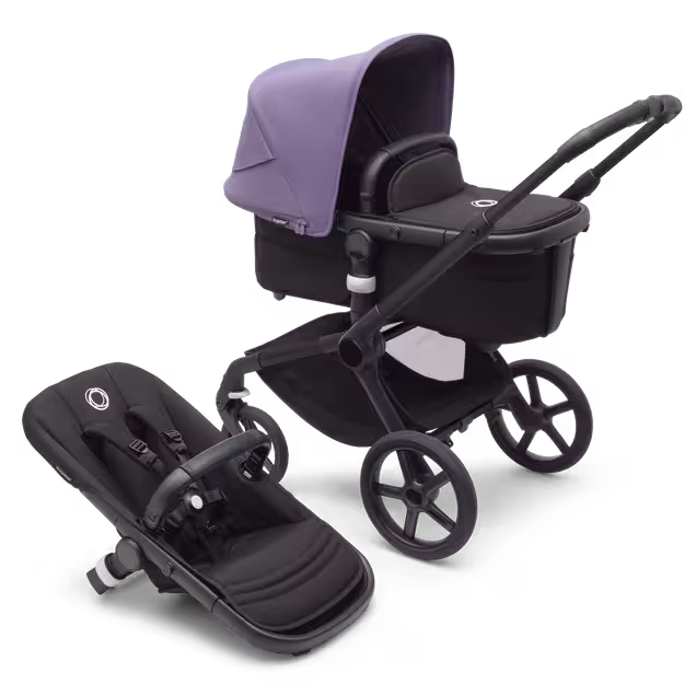 Bugaboo Fox 5 2-in-1 stroller black base, midnight black fabrics, astro purple sun canopy - Main Image Slide 1 of 12