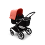 Bugaboo Fox 3 bassinet stroller with graphite frame, black fabrics, and red sun canopy. - Thumbnail Slide 2 of 9