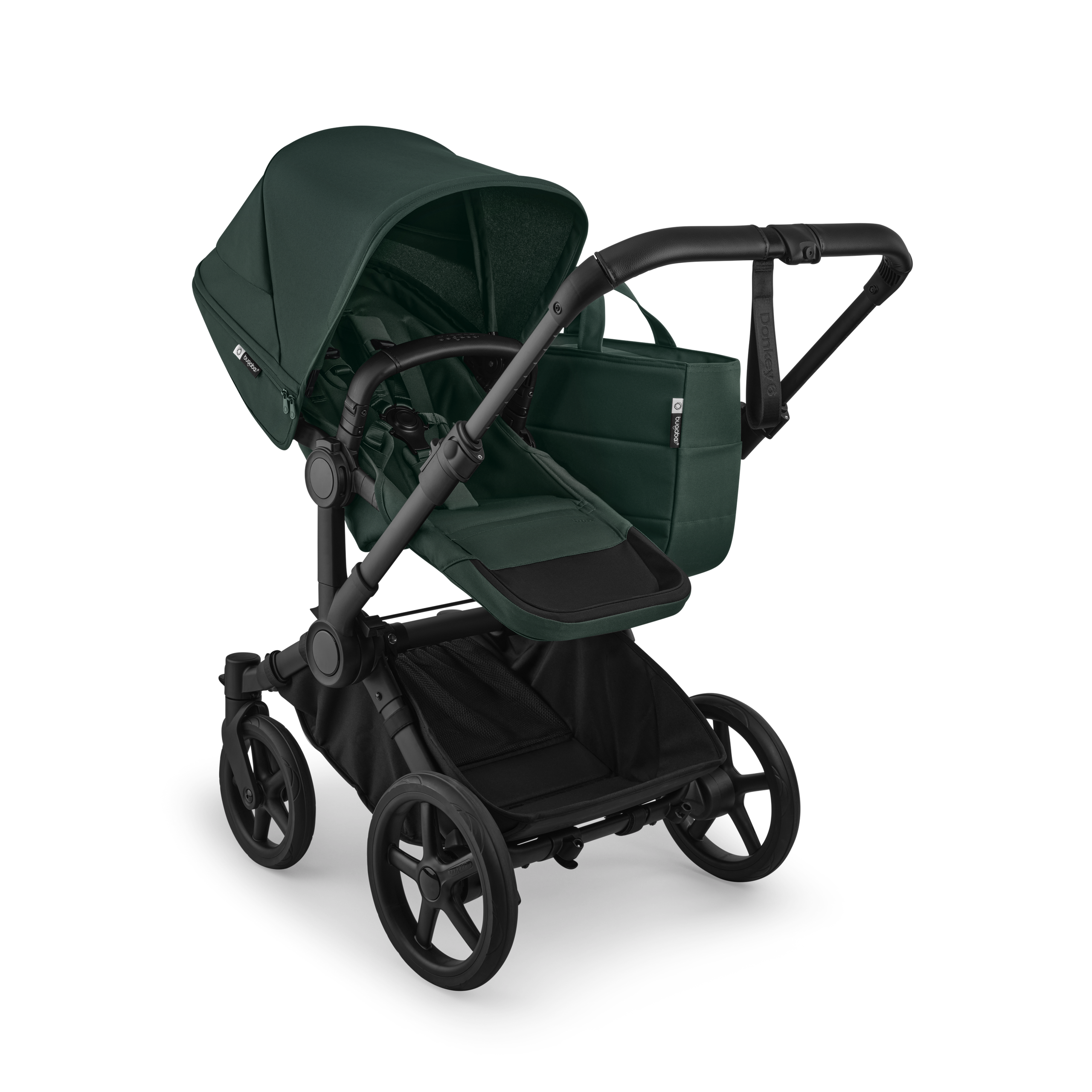 Bugaboo Donkey 6 2-in-1  stroller black base, fern green fabrics, fern green sun canopy view 3 - Thumbnail Slide 3 of 10