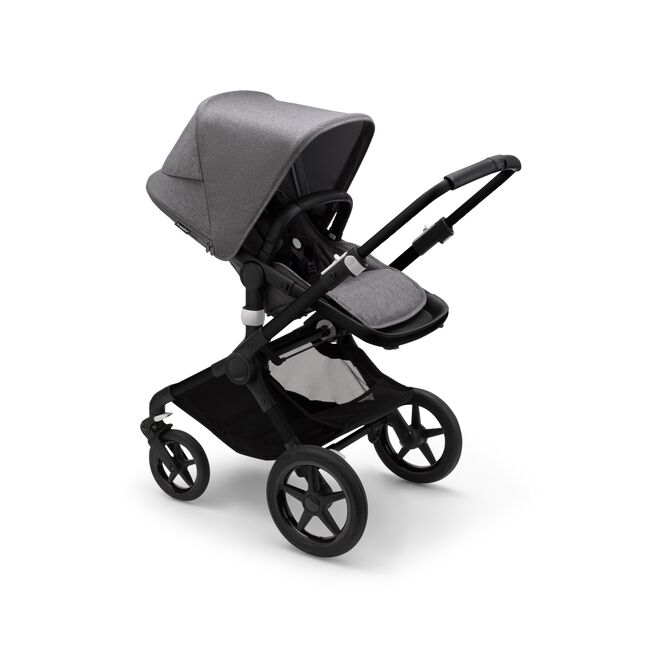 Bugaboo Fox 3 seat stroller with black frame, grey fabrics, and grey sun canopy. - Main Image Slide 6 of 7