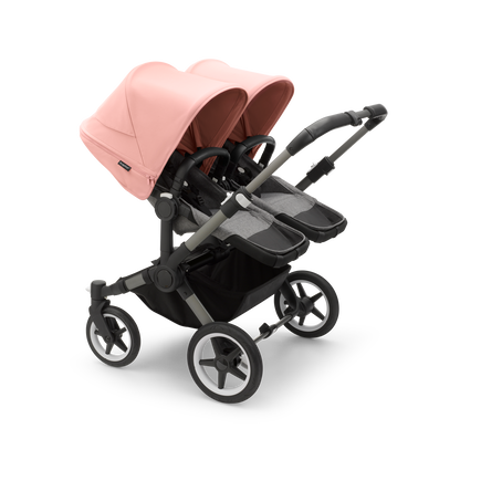 Bugaboo Donkey 5 Twin bassinet and seat stroller graphite base, grey mélange fabrics, morning pink sun canopy - view 2