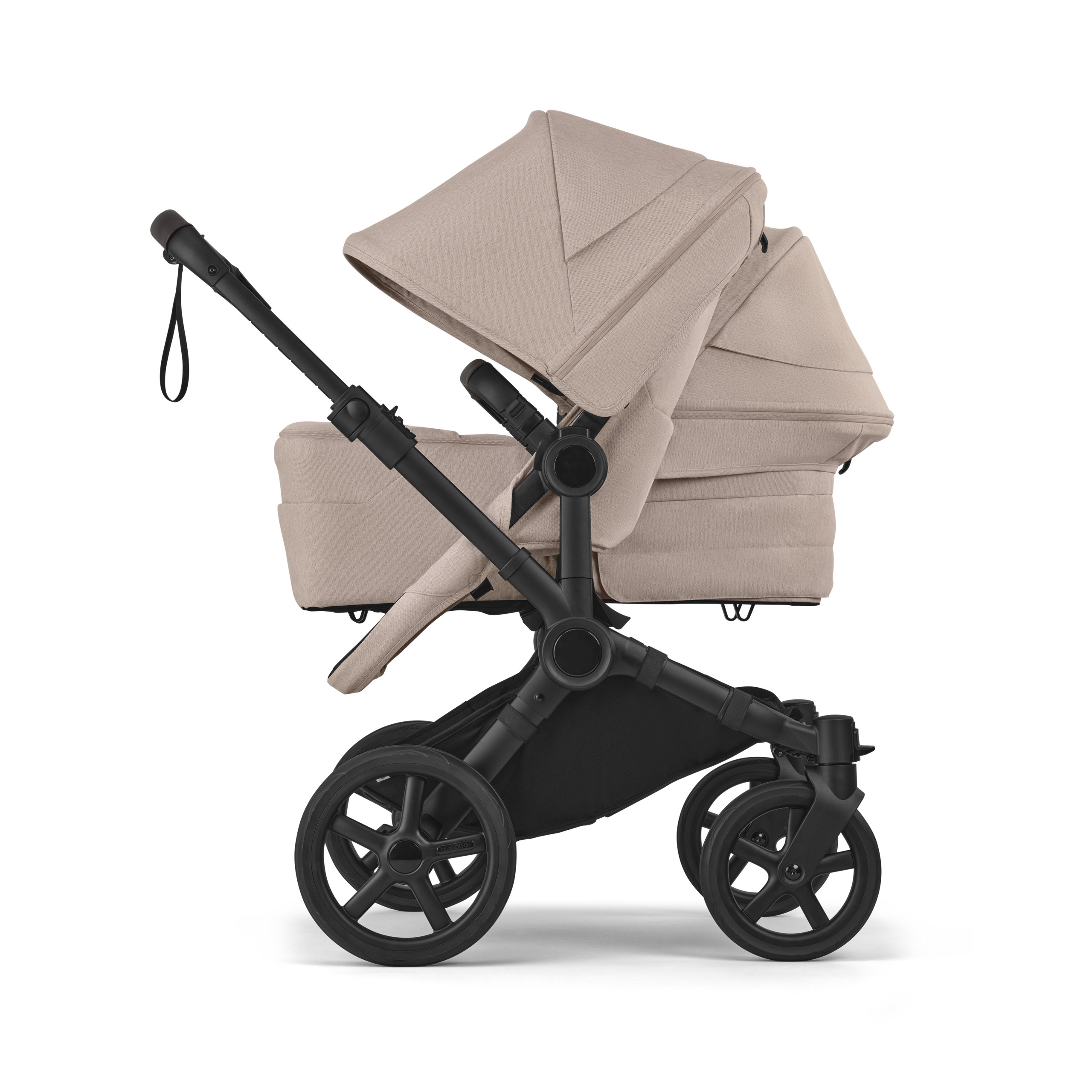 Bugaboo Donkey 6 double stroller black base, desert taupe melange fabrics, desert taupe melange sun canopy - Thumbnail Slide 3 of 10
