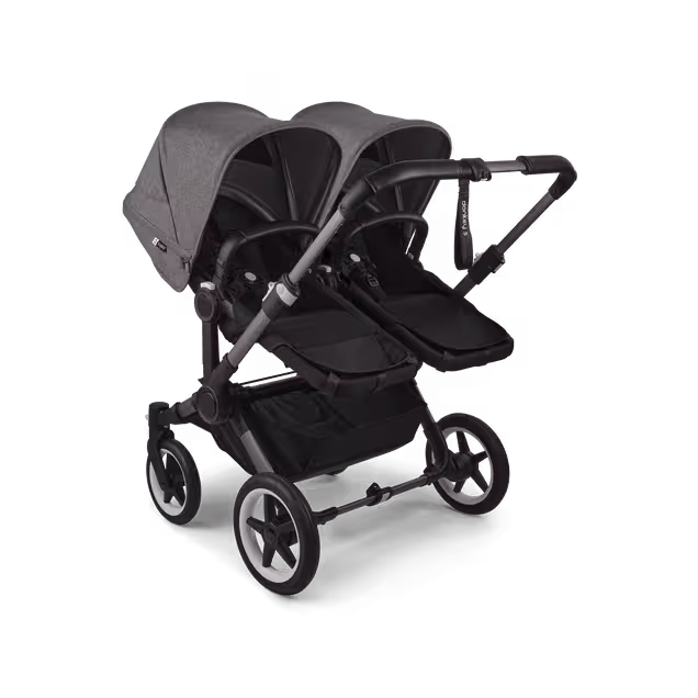 Bugaboo Donkey 5 twin stroller graphite base, midnight black fabrics, grey mélange sun canopy - Main Image Slide 3 of 12