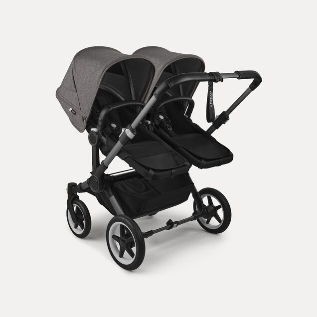Bugaboo Donkey 5 twin stroller graphite base, midnight black fabrics, grey mélange sun canopy - Main Image Slide 3 of 12