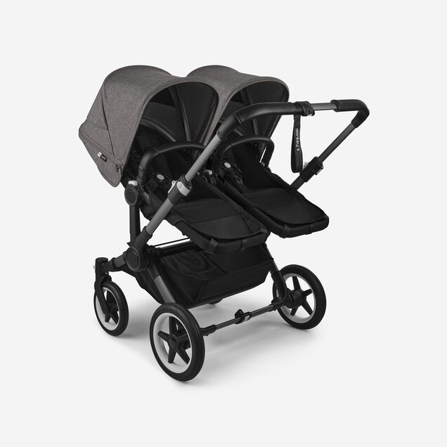 Bugaboo Donkey 5 twin stroller graphite base, midnight black fabrics, grey mélange sun canopy - Main Image Slide 3 of 12