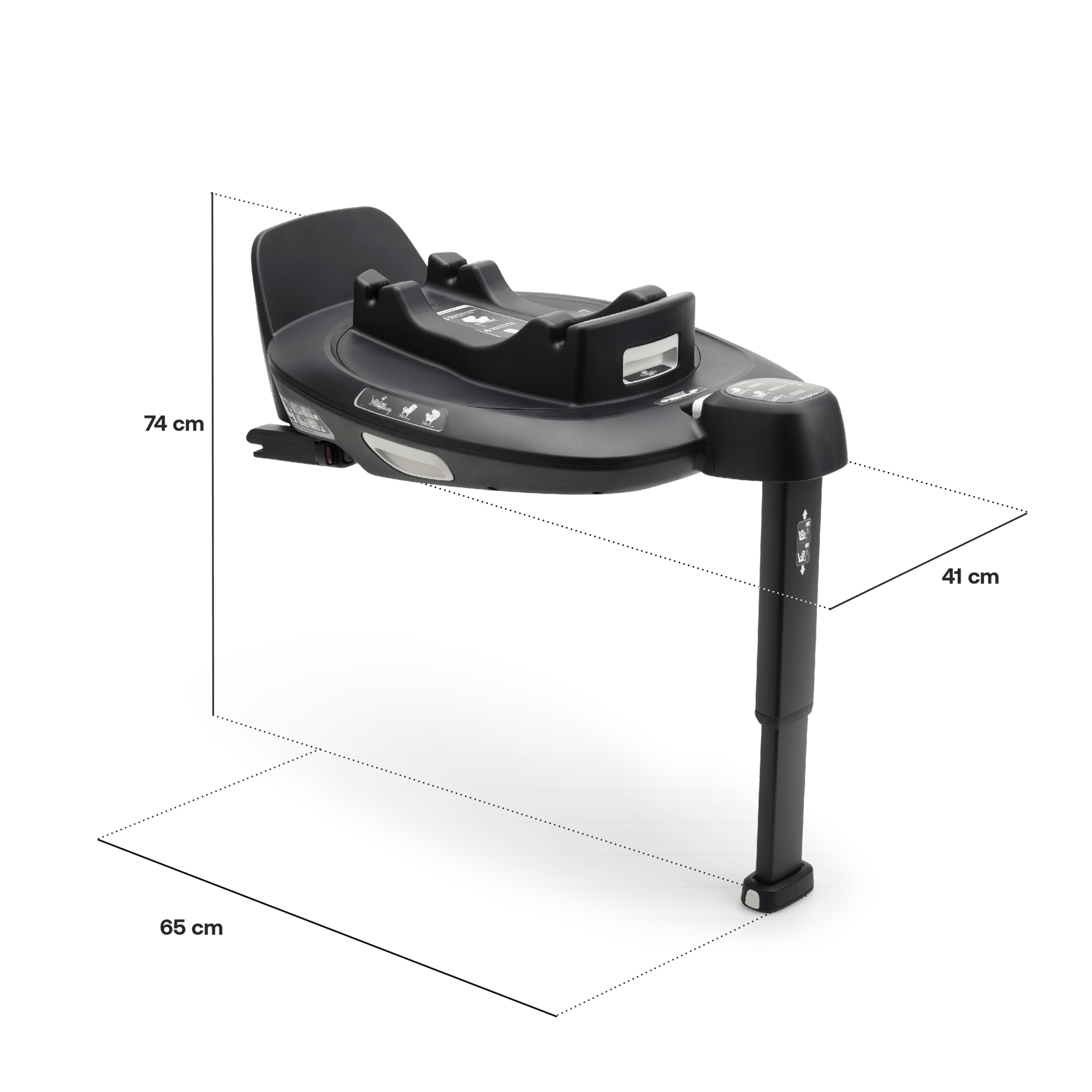 Bugaboo 360 ISOFIX Base by Nuna with in-use measurements: Length: 65 cm, width: 41 cm, height with stability leg: 74 cm. - Thumbnail Slide 5 of 9