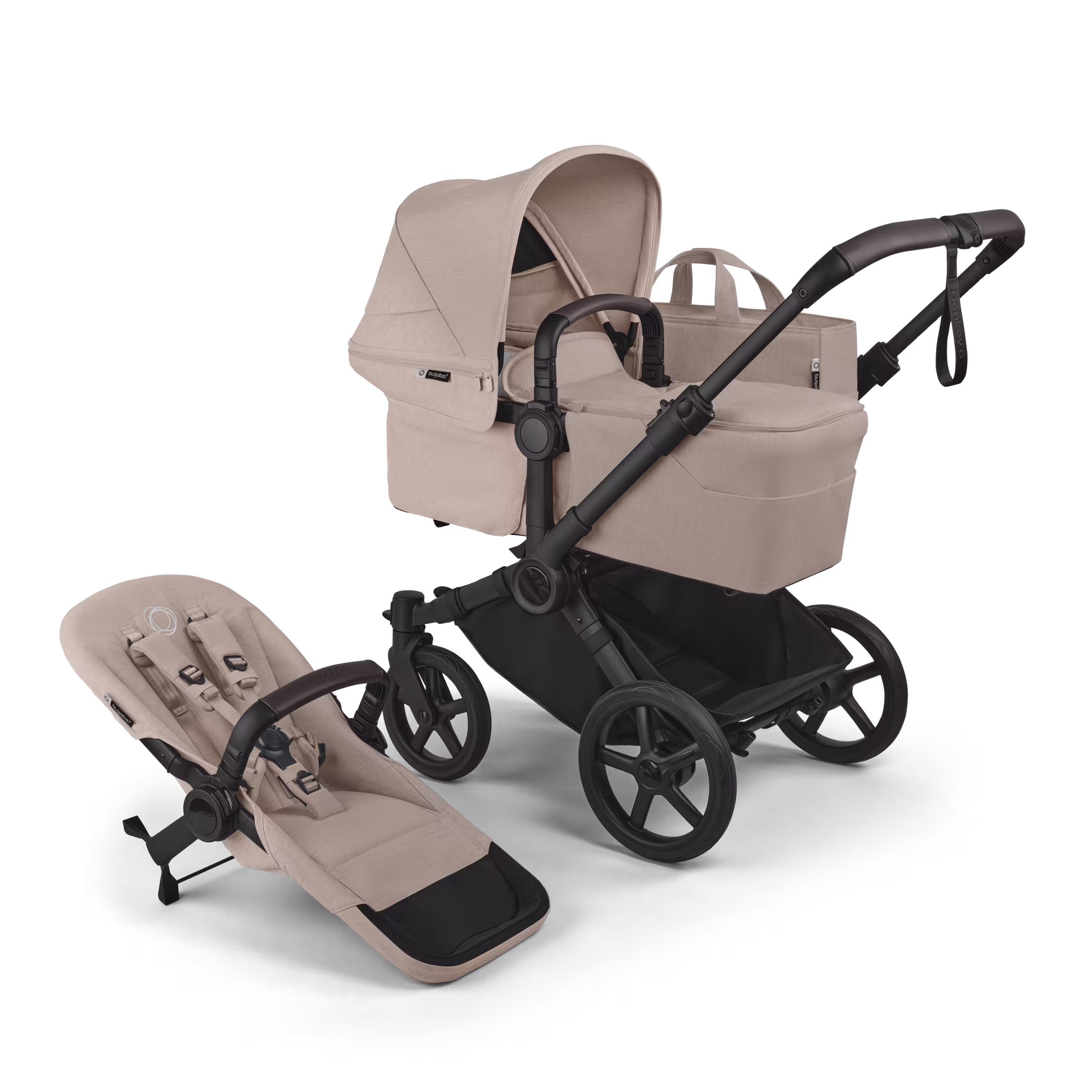 Bugaboo Donkey 6 2-in-1  pram black base, desert taupe melange fabrics, desert taupe melange sun canopy - Main Modal Image Slide 1 of 10