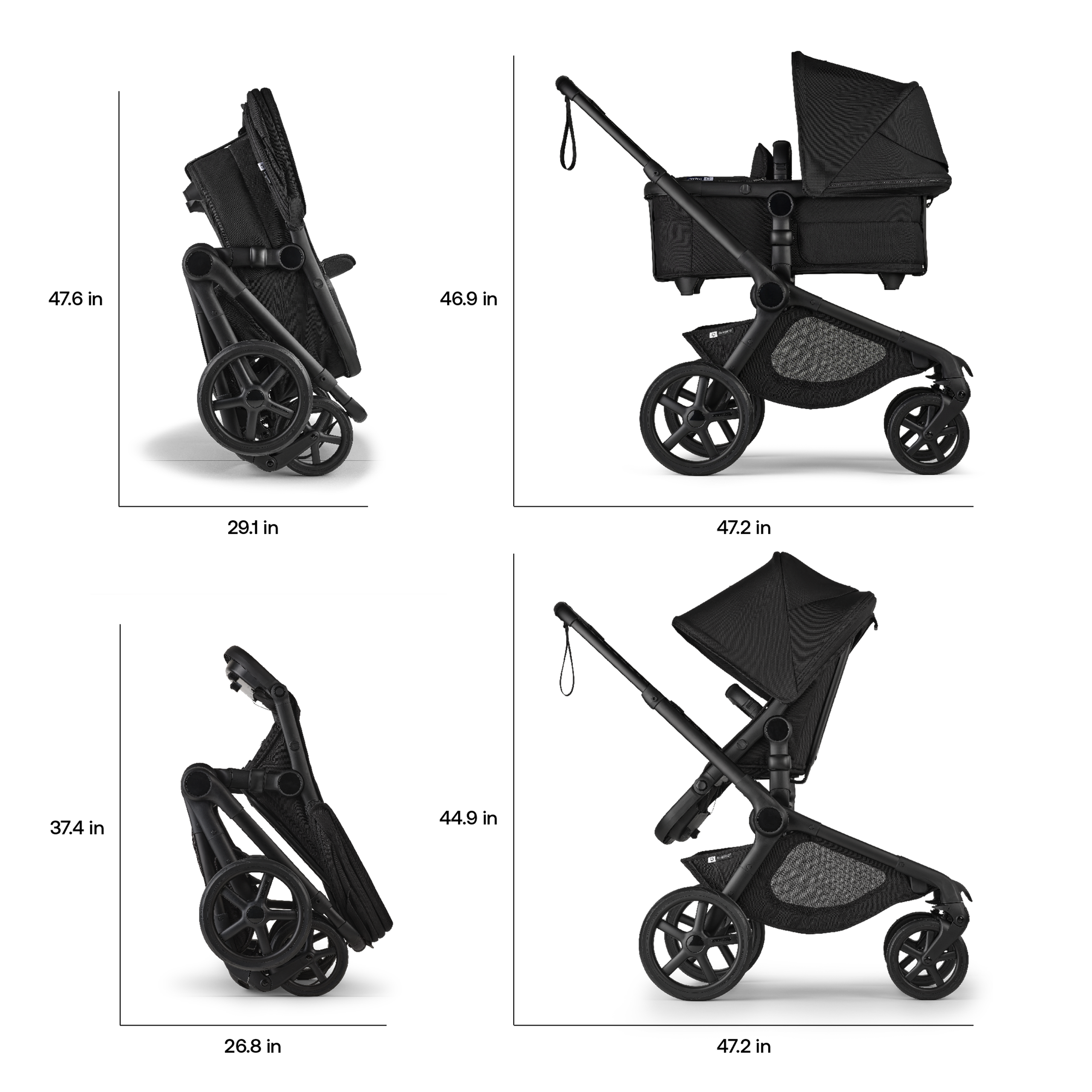 Bugaboo Kangaroo 2-in-1 stroller black base, forest green fabrics, forest green sun canopy - Thumbnail Slide 7 of 11