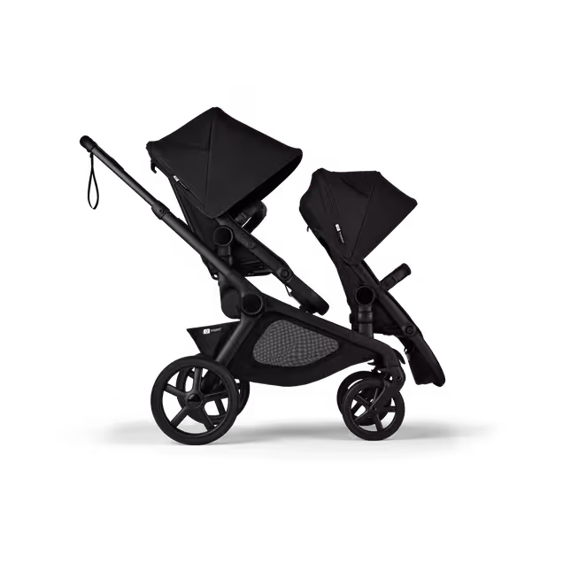 Bugaboo Kangaroo Double bassinet and seat pram black base, midnight black fabrics, midnight black sun canopy - Main Image Slide 1 of 18