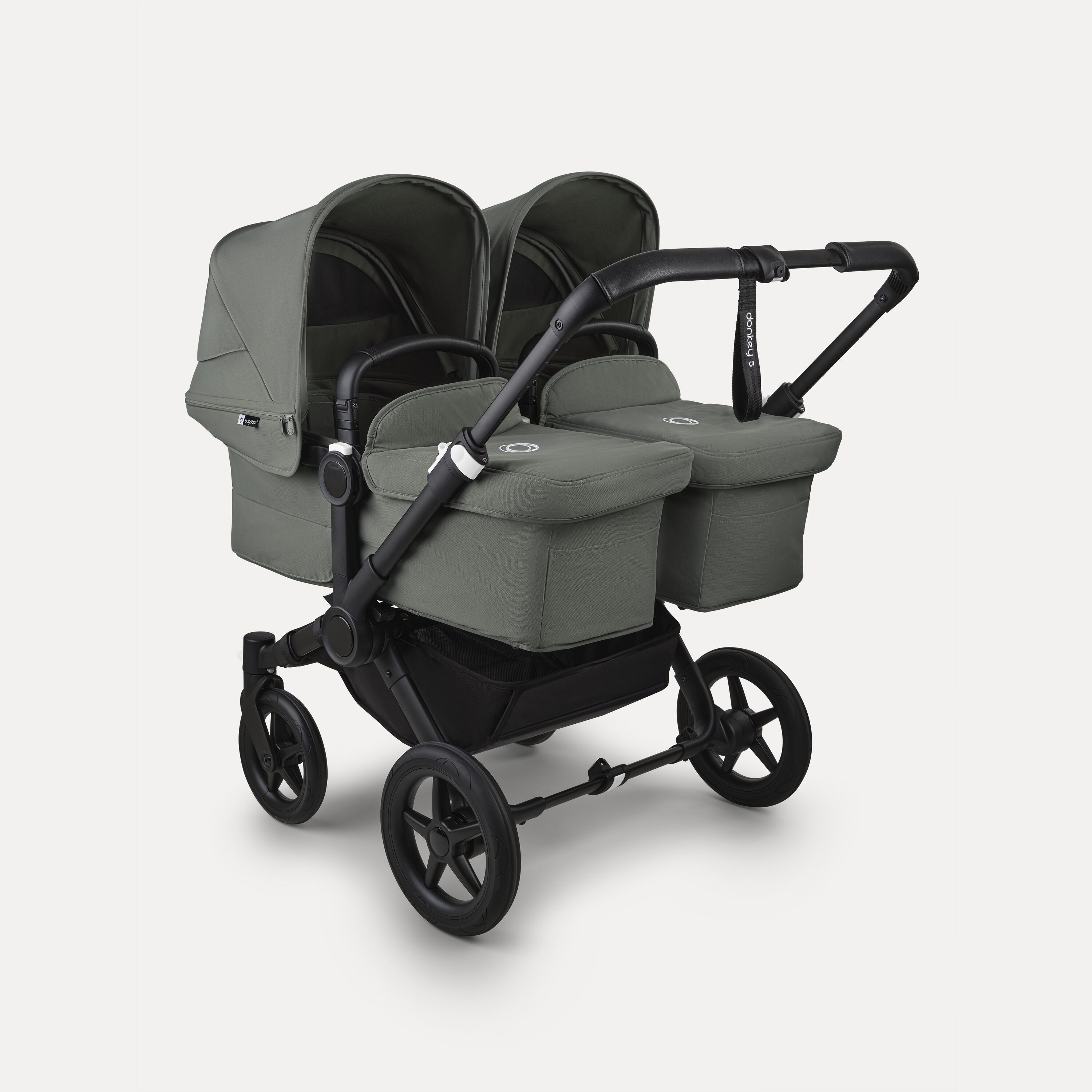 Bugaboo Donkey 5 twin stroller black base, forest green fabrics, forest green sun canopy - Main Modal Image Slide 1 of 12