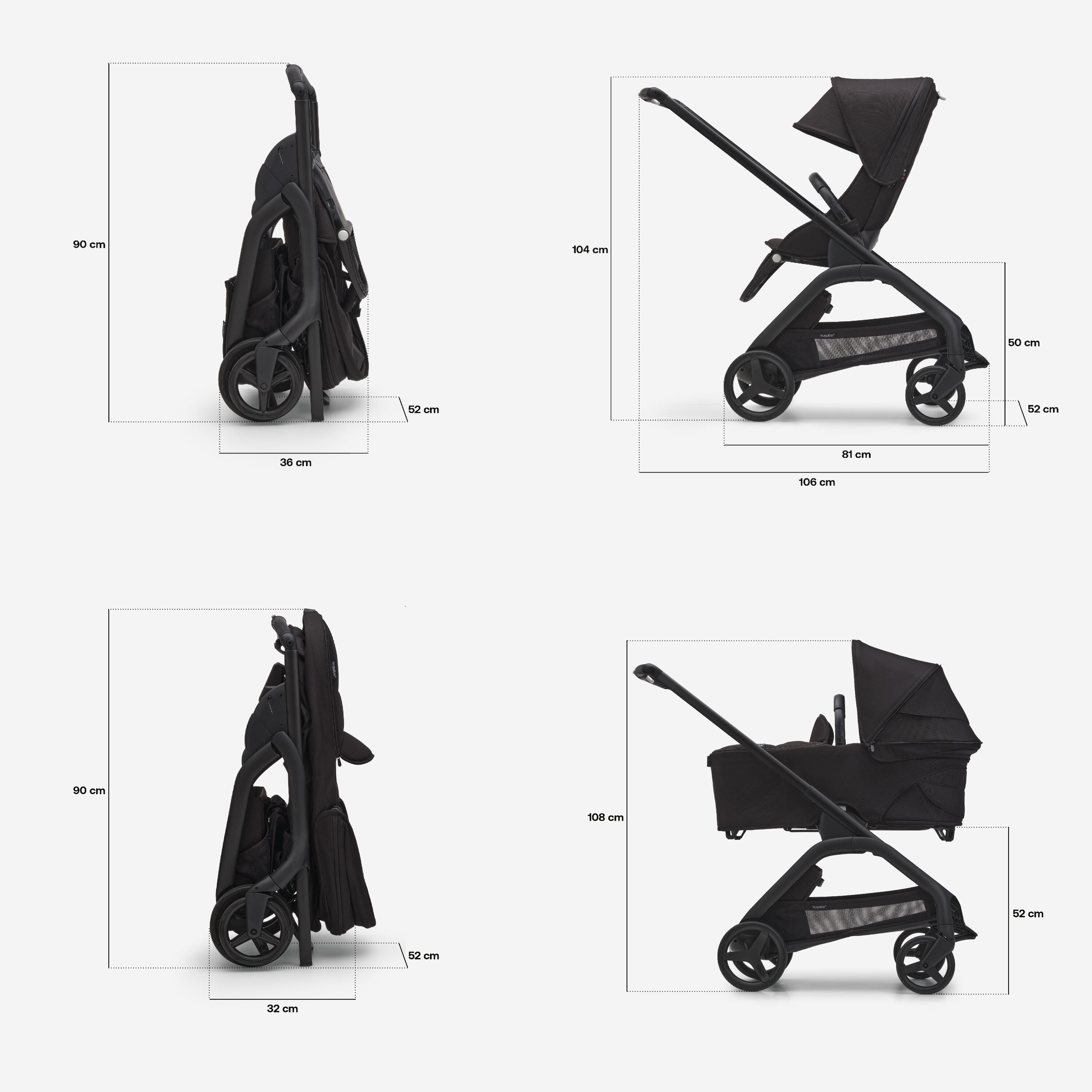 RBLU Bugaboo Dragonfly bassinet and seat stroller black base, midnight black fabrics, midnight black  sun canopy - Main Modal Image Slide 6 of 13