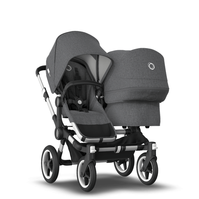 Bugaboo Donkey 3 Duo seat and carrycot pushchair grey melange sun canopy, grey melange fabrics, aluminium base