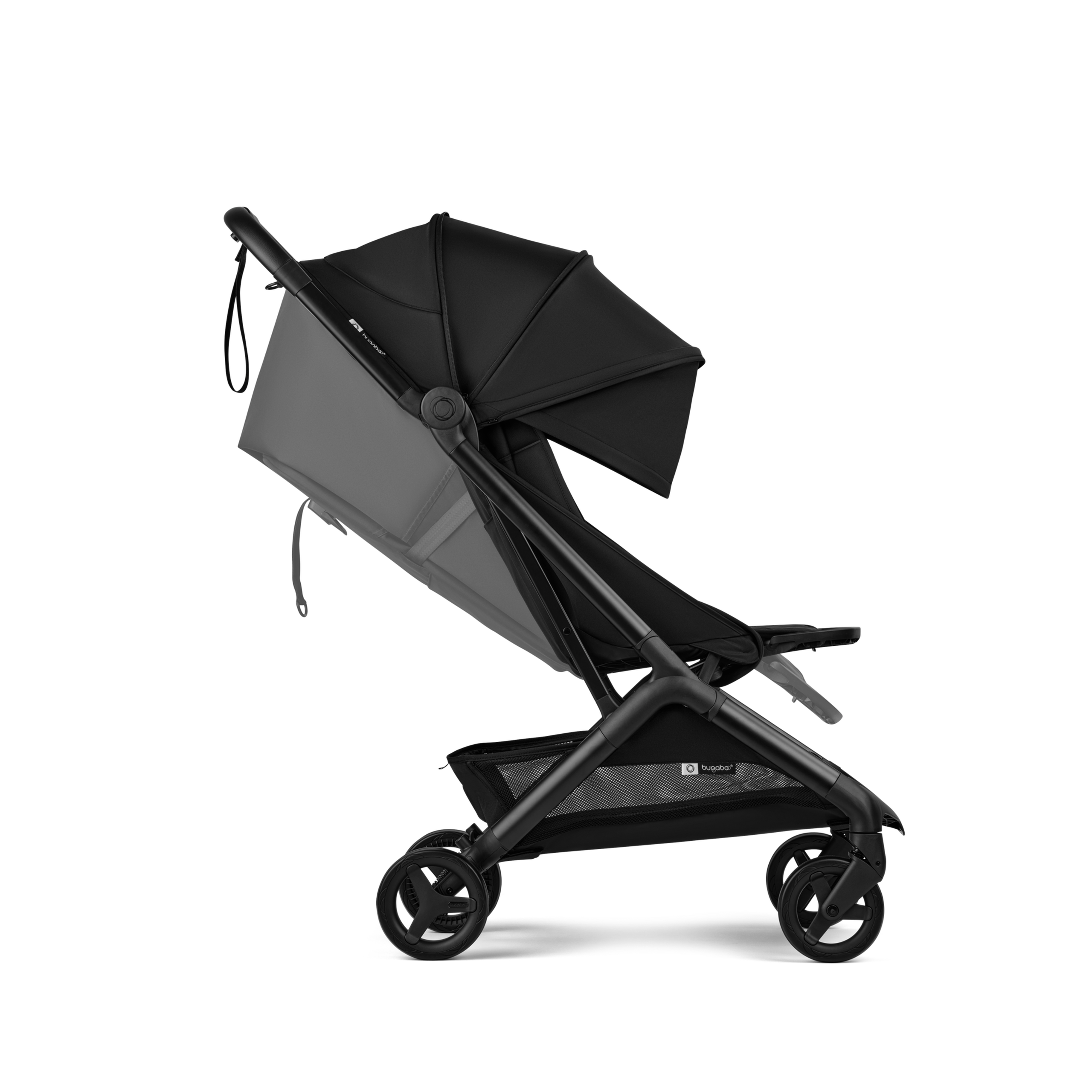 Side view of a Bugaboo Butterfly 2 travel pram. The sun canopy is fully extended. - Thumbnail Slide 5 of 9
