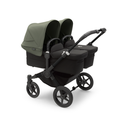 Bugaboo Donkey 5 Twin bassinet and seat stroller black base, midnight black fabrics, forest green sun canopy - view 1