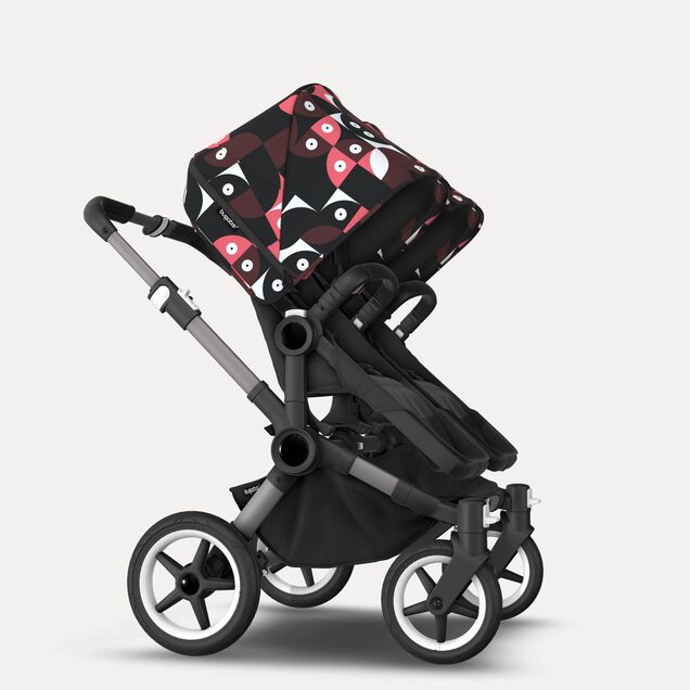 Bugaboo Donkey 5 twin stroller graphite base, midnight black fabrics, animal explorer pink/red sun canopy - Main Image Slide 4 of 12