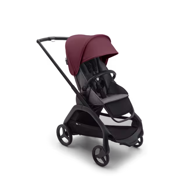 Bugaboo Dragonfly seat stroller black base, grey melange fabrics, dark cherry red sun canopy - Main Image Slide 1 of 16