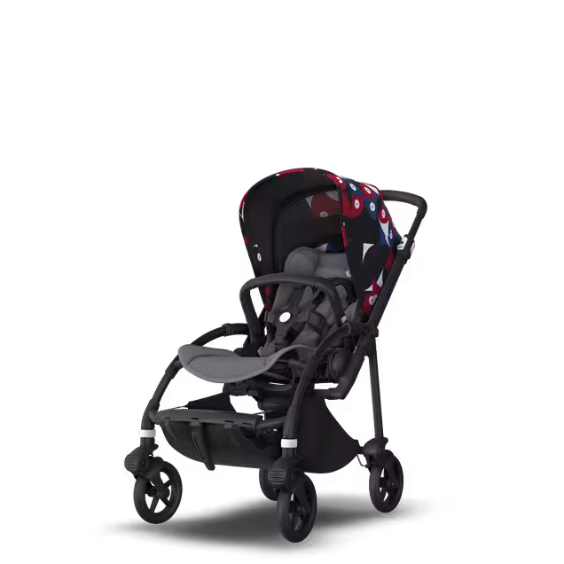 Bugaboo Bee 6 bassinet and seat stroller black base, grey fabrics, animal explorer red/blue sun canopy - Main Image Slide 6 of 6