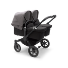 Bugaboo Donkey 5 Twin bassinet and seat stroller black base, midnight black fabrics, grey mélange sun canopy