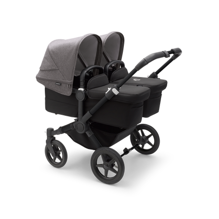Bugaboo Donkey 5 Twin bassinet and seat stroller black base, midnight black fabrics, grey mélange sun canopy - view 1
