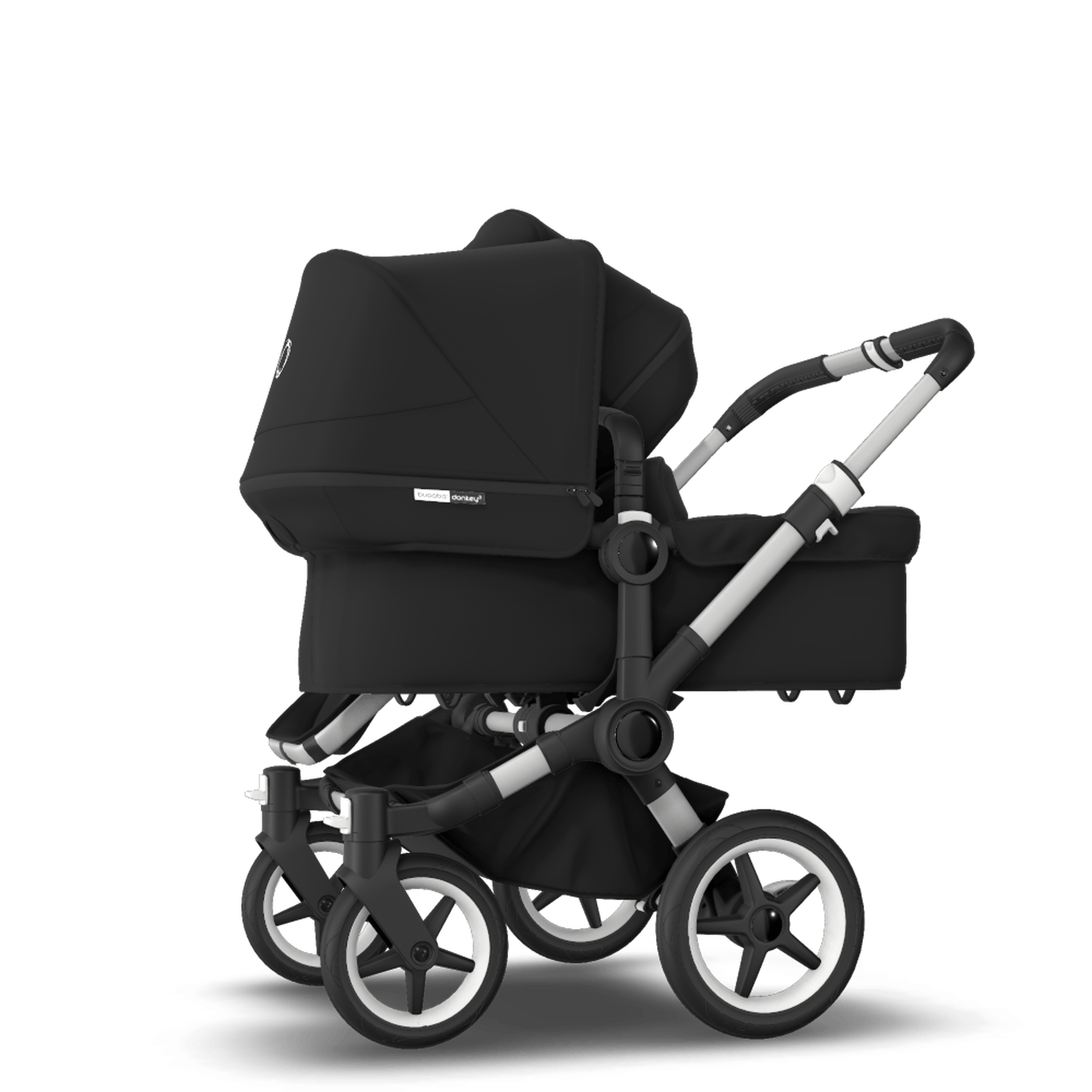 Bugaboo Donkey 3 Duo seat and bassinet stroller black sun canopy, black fabrics, aluminium base - Thumbnail Slide 2 of 5