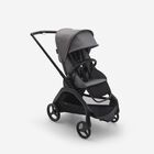 Passeggino Bugaboo Dragonfly con seduta e telaio black, tessuti grey melange e cappottina grey melange.