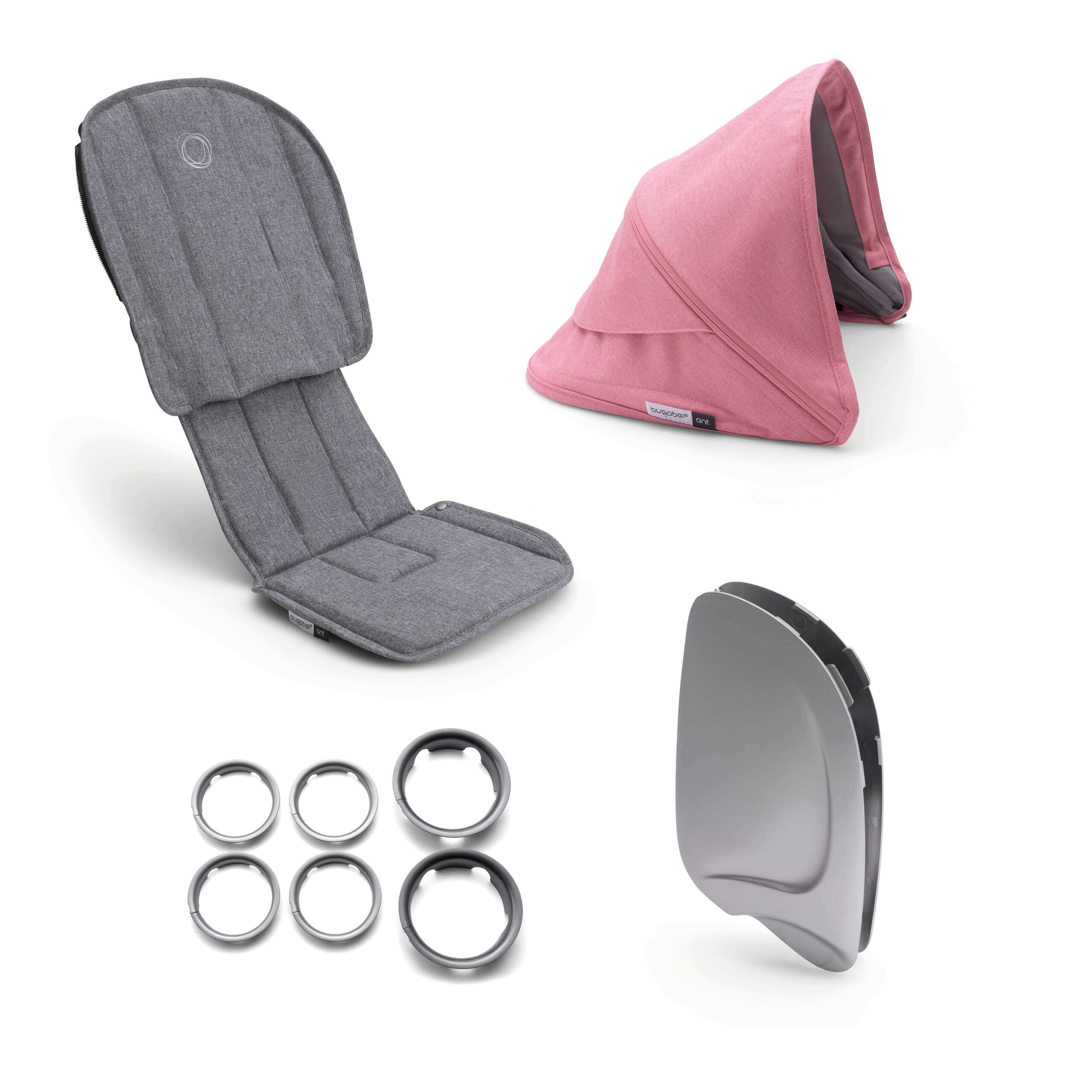 Refurbished Bugaboo Ant style set complete GREY MELANGE-PINK MELANGE - Thumbnail Slide 7 van 7