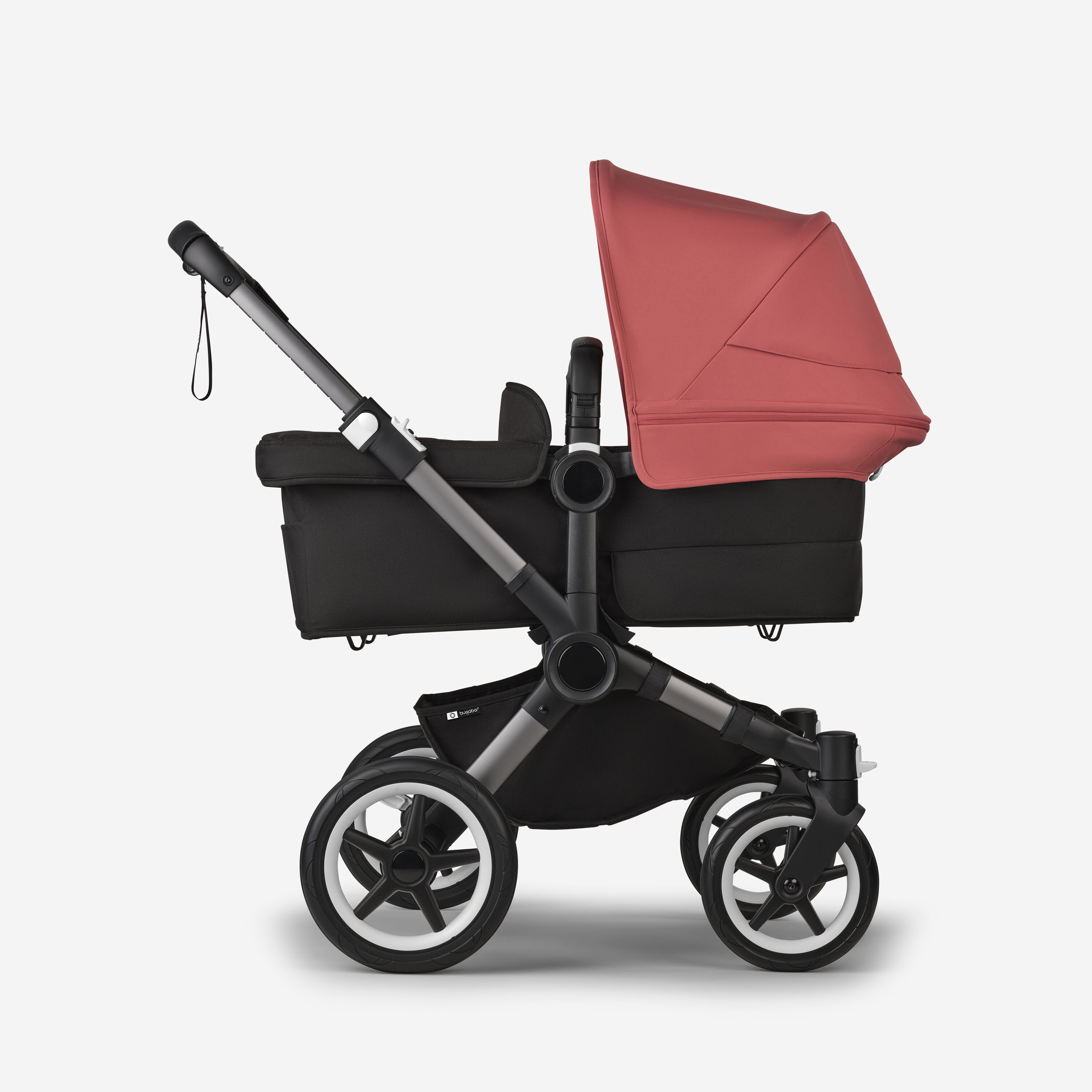 Bugaboo Donkey 5 twin stroller graphite base, midnight black fabrics, sunrise red sun canopy - Main Modal Image Slide 2 of 12