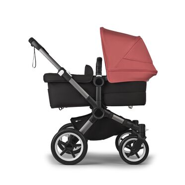 Bugaboo Donkey 5 twin stroller graphite base, midnight black fabrics, sunrise red sun canopy - view 2