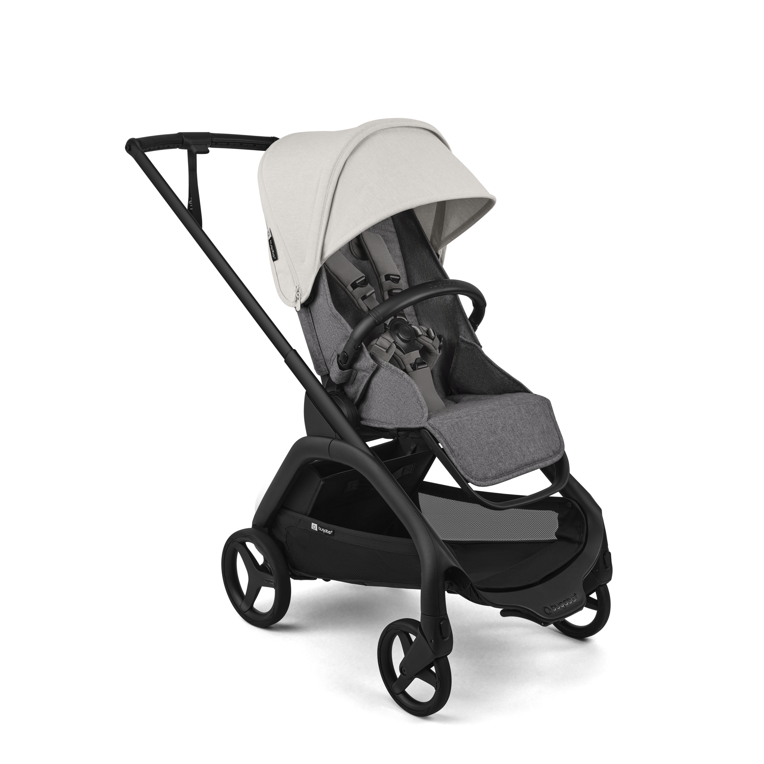Bugaboo Dragonfly Plus seat stroller black base, grey melange fabrics, misty white sun canopy - Thumbnail Slide 1 of 11