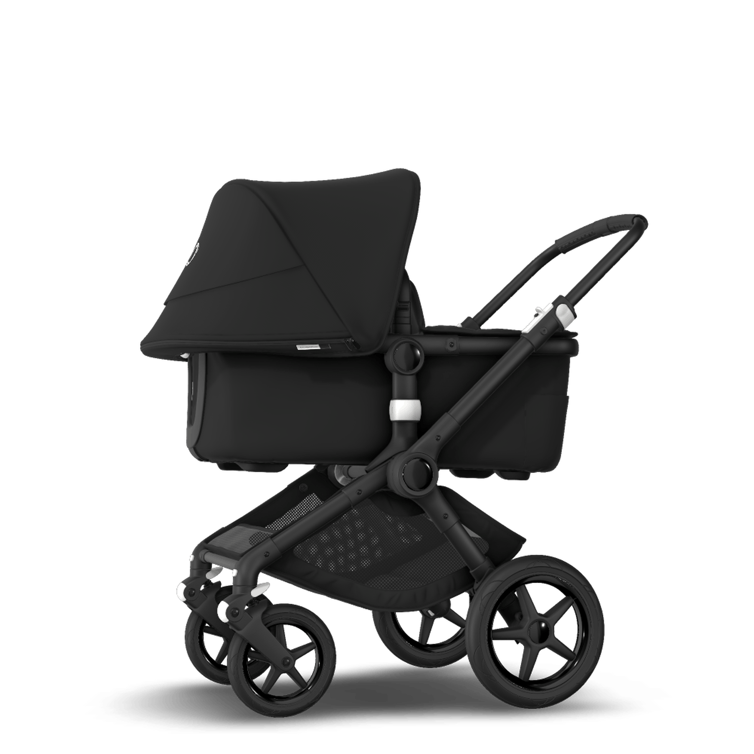 Bugaboo Fox 2 seat and carrycot pushchair black sun canopy, black fabrics, black chassis - Thumbnail Slide 2 of 10