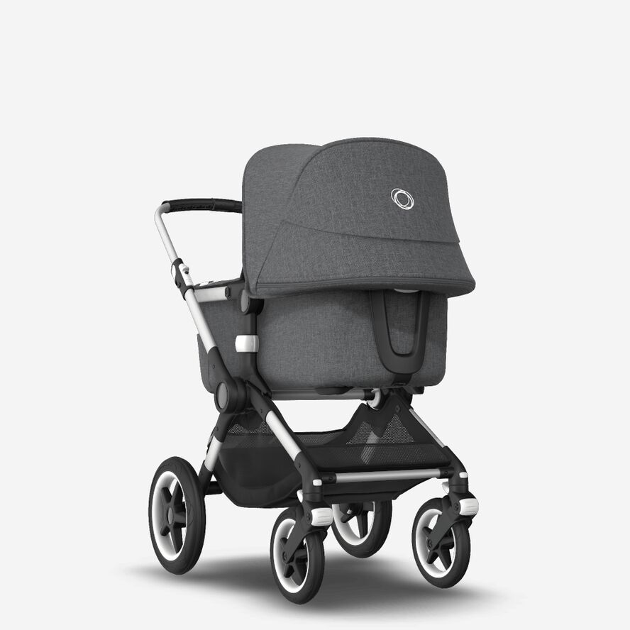 Bugaboo Fox 2 seat and carrycot pushchair grey melange sun canopy, grey melange fabrics, aluminium chassis