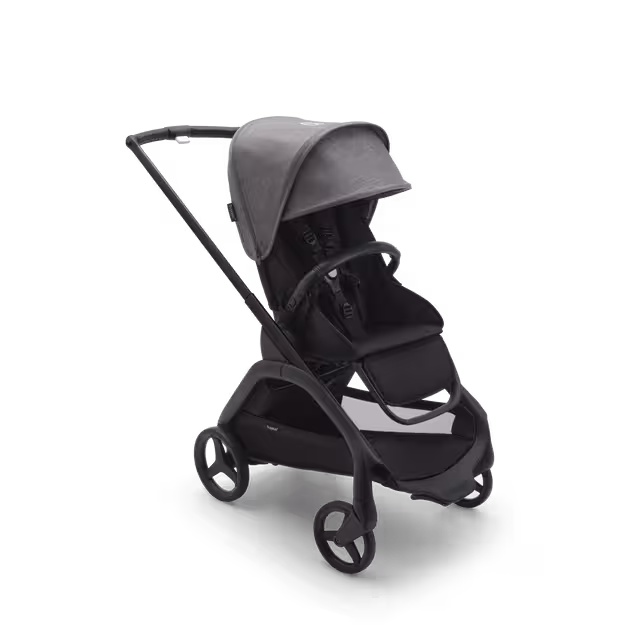 Bugaboo Dragonfly seat stroller with black chassis, midnight black fabrics and grey melange sun canopy. - Main Image Slide 1 of 16