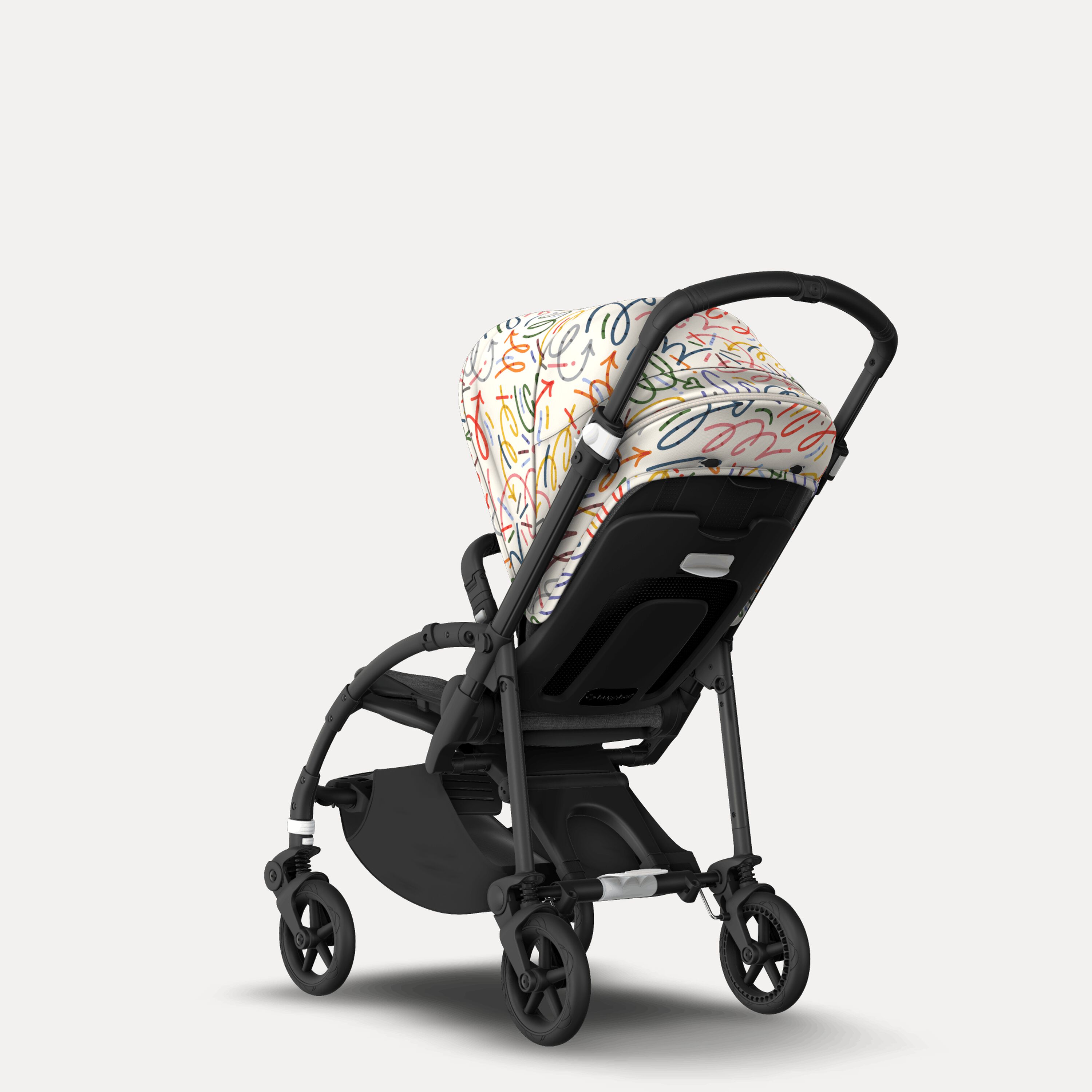 Bugaboo Bee 6 seat stroller black base, grey mélange fabrics, art of discovery white sun canopy - Main Modal Image Slide 1 of 5