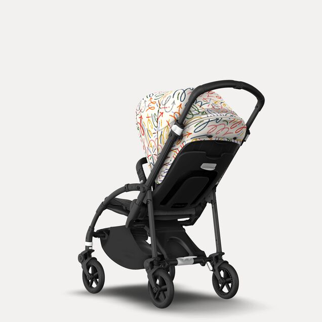 Bugaboo Bee 6 seat stroller black base, grey mélange fabrics, art of discovery white sun canopy - Main Image Slide 1 of 5