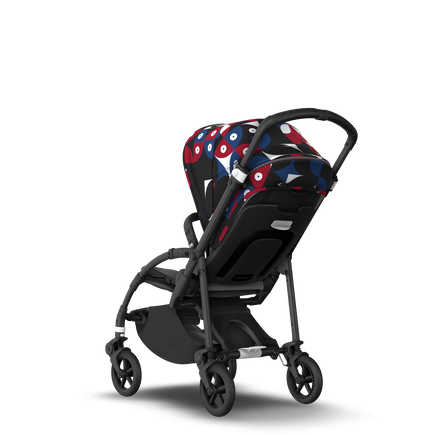 Bugaboo Bee 6 seat stroller black base, grey fabrics, animal explorer red/blue sun canopy - view 1