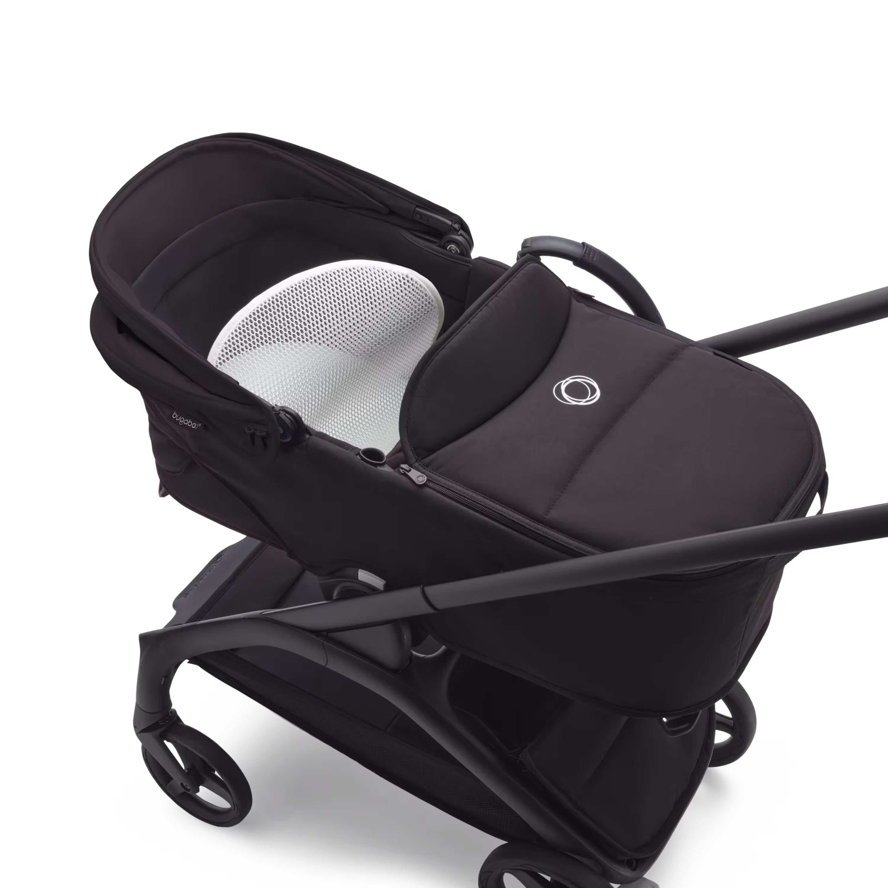 Refurbished Bugaboo Dragonfly bassinet and seat stroller graphite base, midnight black fabrics, skyline blue sun canopy - Main Modal Image Slide 10 of 14