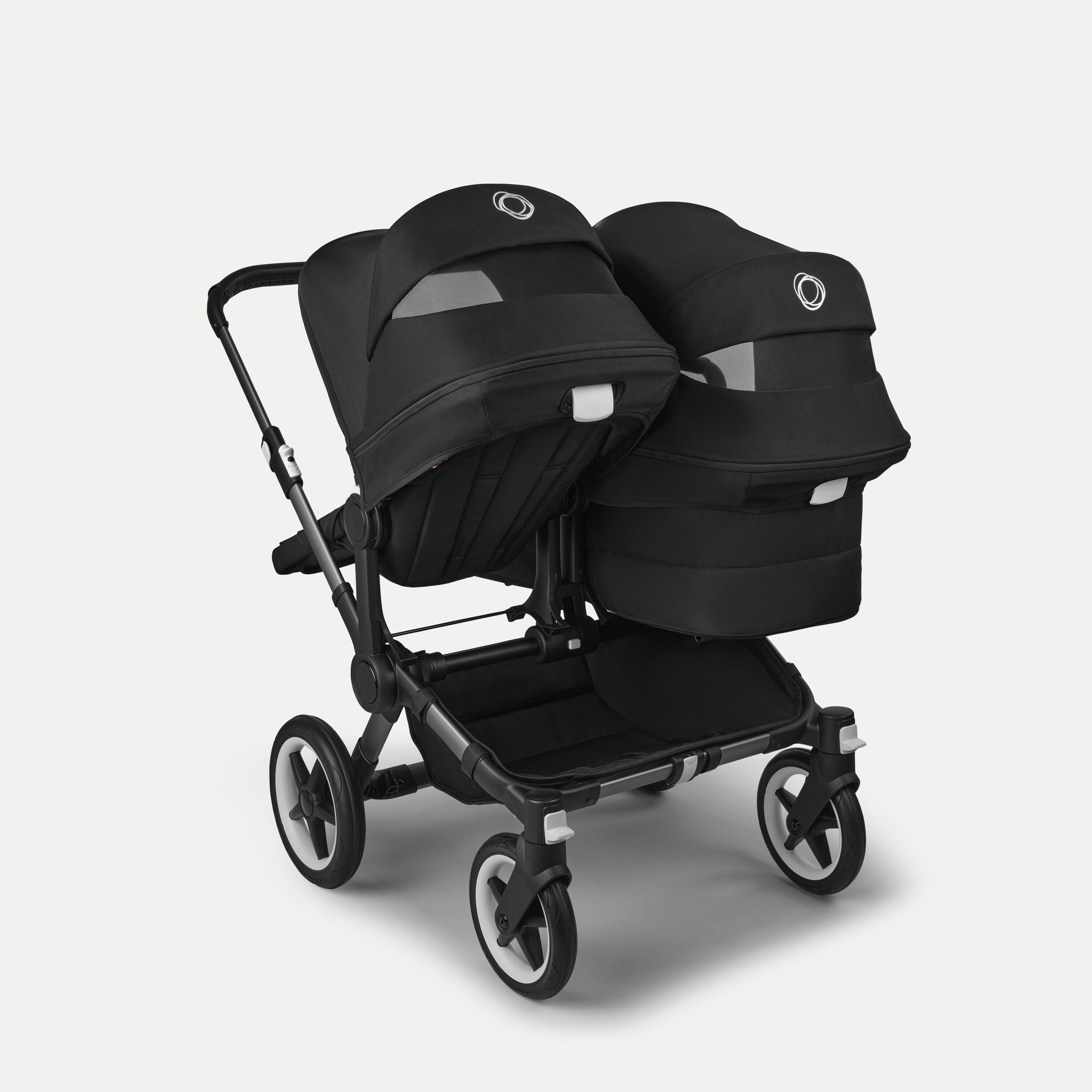 Bugaboo Donkey 5 Duo double stroller graphite base, midnight black fabrics, midnight black sun canopy - Main Modal Image Slide 4 of 11
